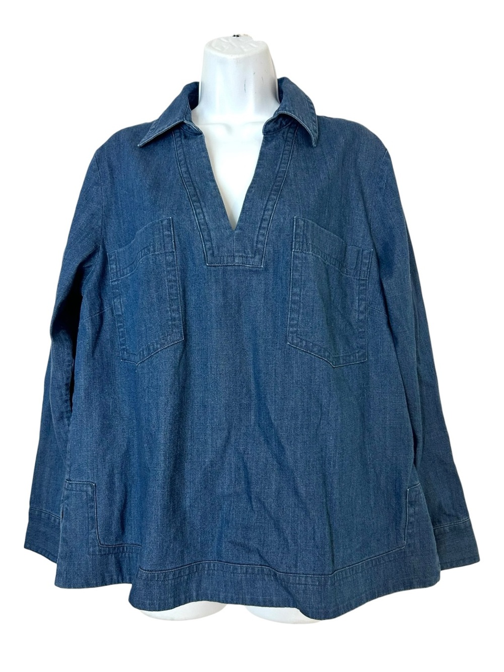 Banana Republic Denim Band-Hem Popover Shirt Jacket Size L French Work Shirt